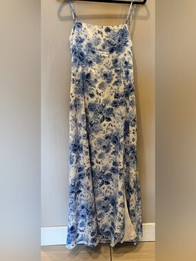 Altar'd State White and Blue Floral Maxi Slip Dress